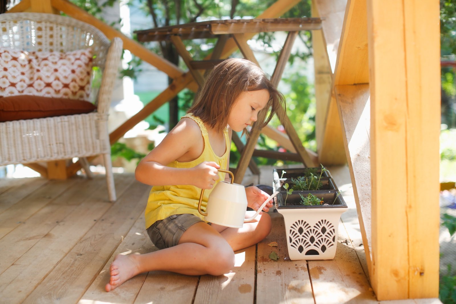 caring for plants and helping children with household chores